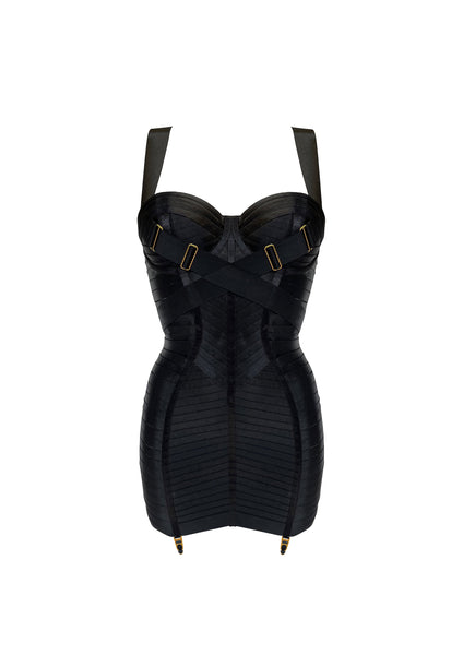 Bordelle Wired Satin Elastic Strapping Adjustable Syra Adjustable Angela Dress Black                      