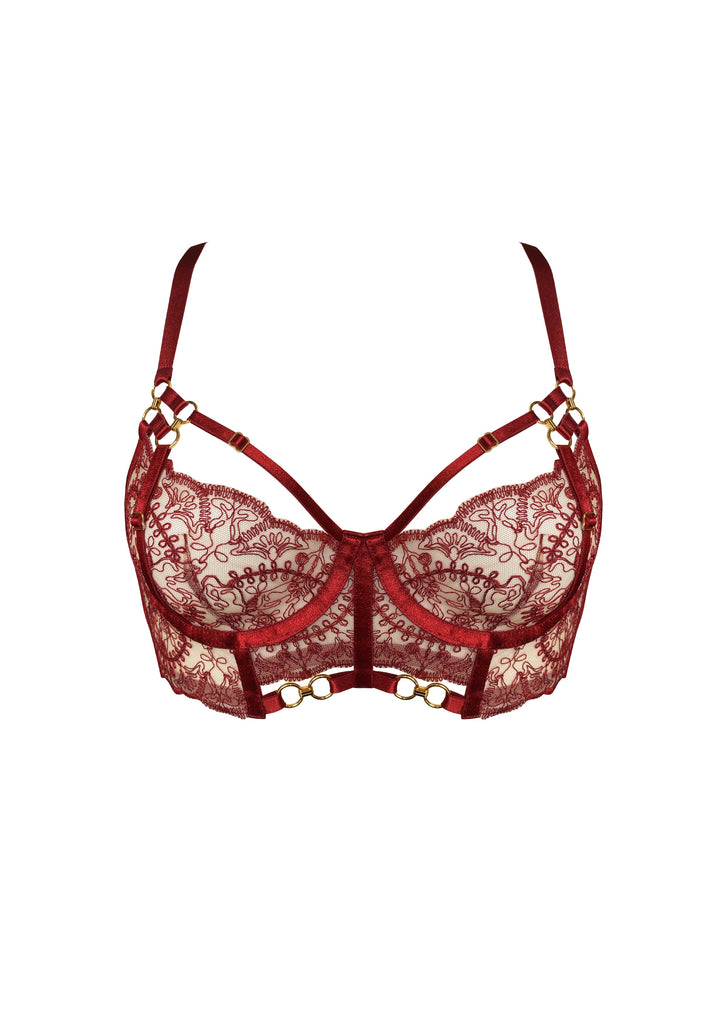 Cymatic Lace Wired Bodice Bra Burnt Red – Bordelle