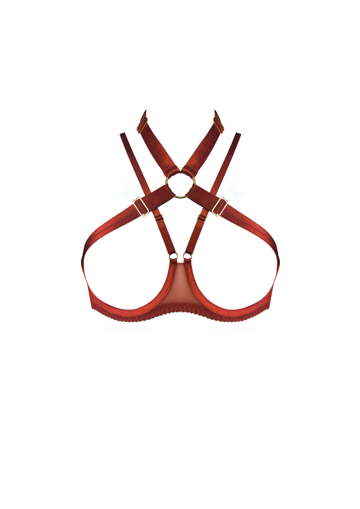 Bordelle Signature Wired Satin Tomoe Ouvert Cupless Wire Bra Burnt Red